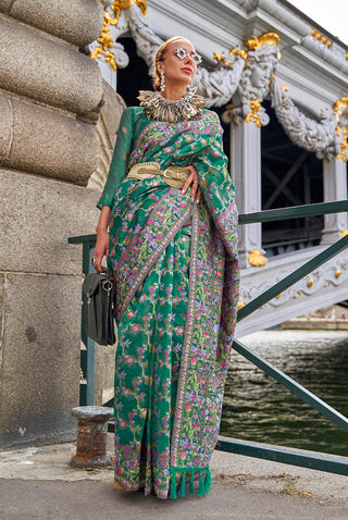 Monjolika Fashion Teal Emblished Organza Contemporary Saree