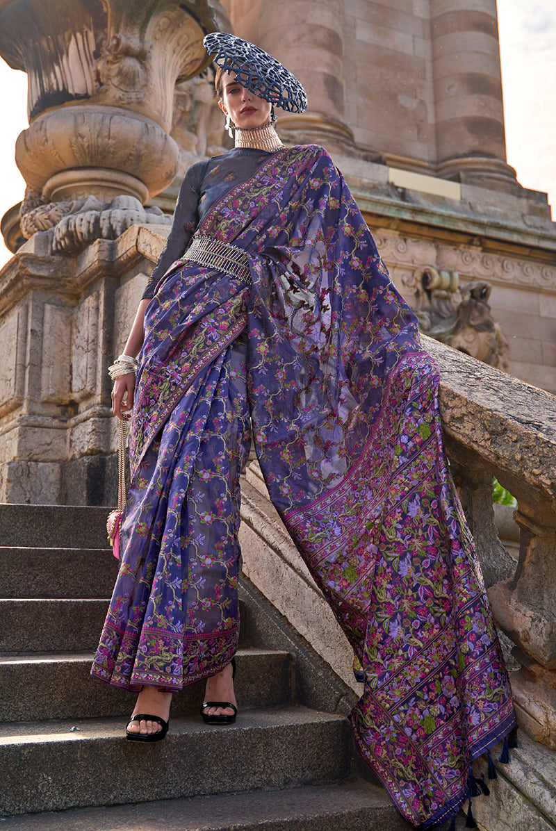 Monjolika Fashion Purple Emblished Organza Contemporary Saree