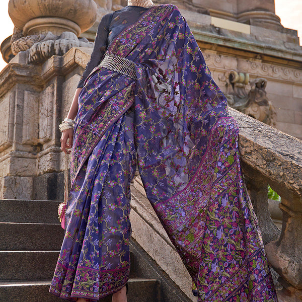 Monjolika Fashion Purple Emblished Organza Contemporary Saree - Distacart