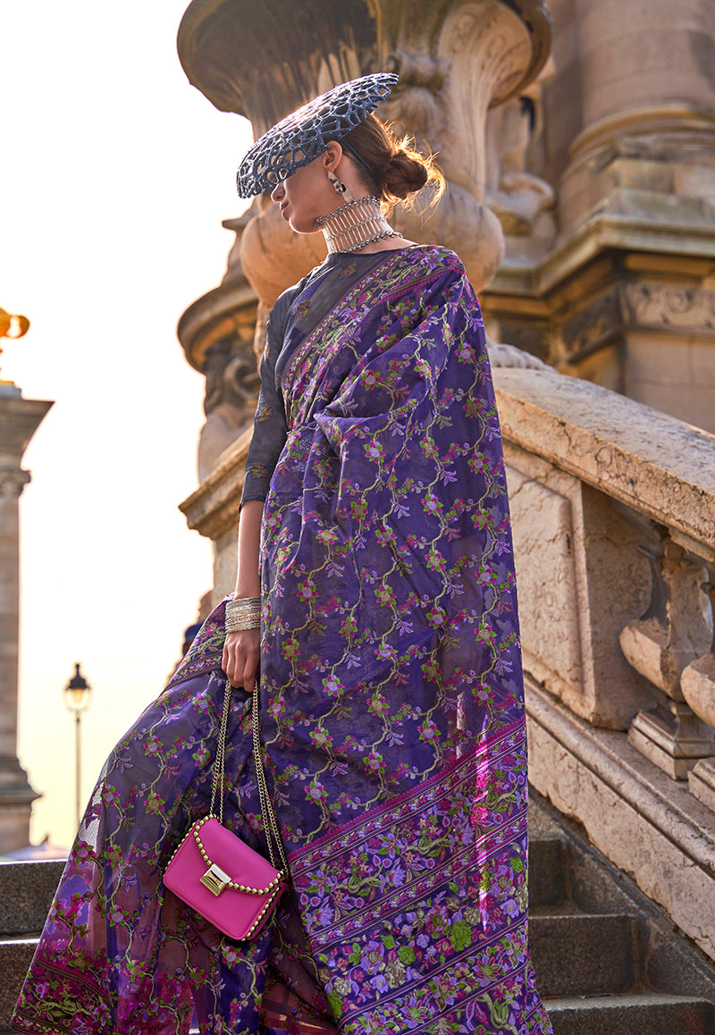 Monjolika Fashion Purple Emblished Organza Contemporary Saree
