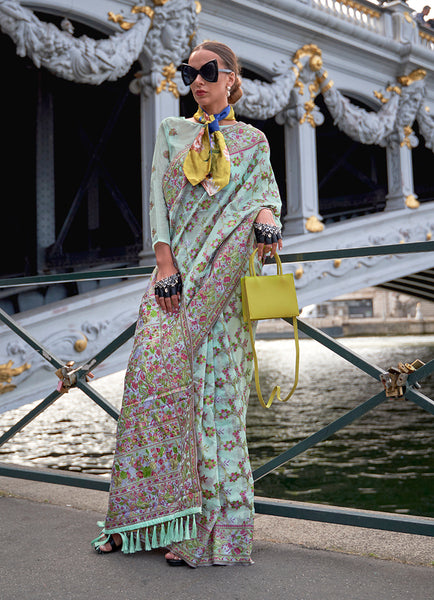 Monjolika Fashion Pastel Blue Emblished Organza Contemporary Saree