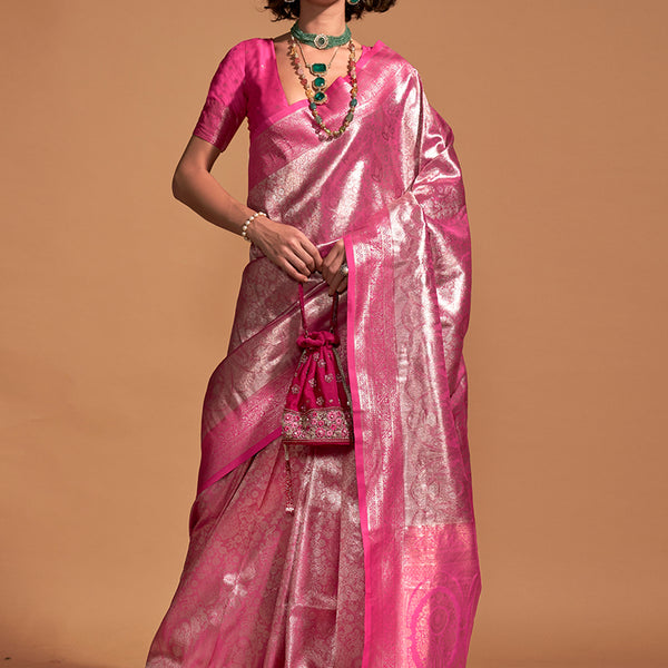 Monjolika Fashion Pink Kanjipuram Silk Woven Designer Saree - Distacart