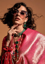 Thumbnail for Monjolika Fashion Pink Kanjipuram Silk Woven Designer Saree