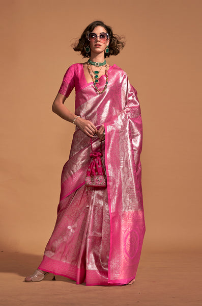 Monjolika Fashion Pink Kanjipuram Silk Woven Designer Saree