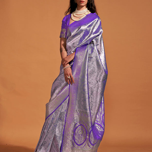 Monjolika Fashion Dark Violet Kanjipuram Silk Woven Designer Saree - Distacart