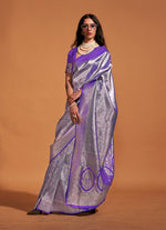Thumbnail for Monjolika Fashion Dark Violet Kanjipuram Silk Woven Designer Saree