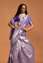 Thumbnail for Monjolika Fashion Dark Violet Kanjipuram Silk Woven Designer Saree