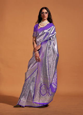 Monjolika Fashion Dark Violet Kanjipuram Silk Woven Designer Saree