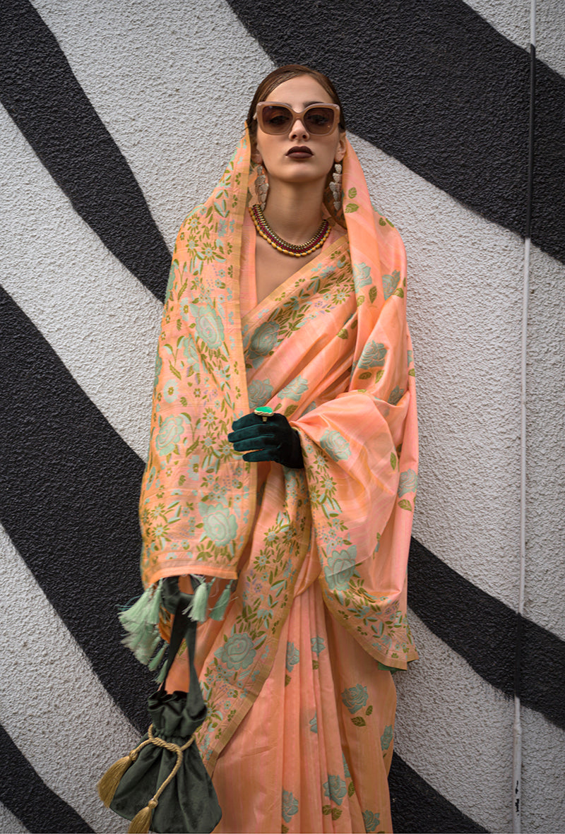 Monjolika Fashion Handloom Weaving Ethnic Saree In Peach