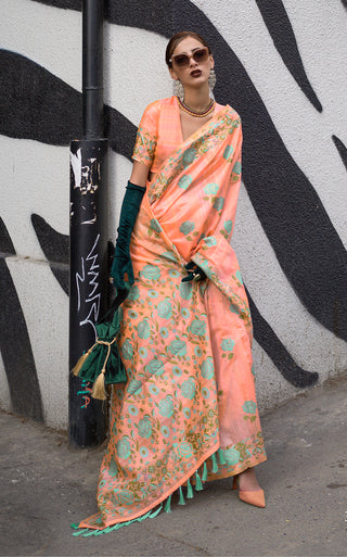 Monjolika Fashion Handloom Weaving Ethnic Saree In Peach