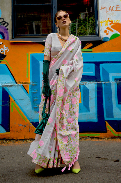 Monjolika Fashion Handloom Weaving Ethnic Saree In Grey - Distacart