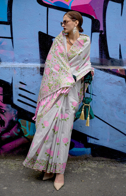 Monjolika Fashion Handloom Weaving Ethnic Saree In Grey - Distacart