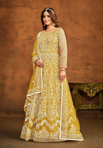 Thumbnail for Monjolika Fashion Yellow Net Ceremonial Floor Length Salwar Kameez