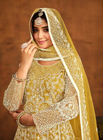 Thumbnail for Monjolika Fashion Yellow Net Ceremonial Floor Length Salwar Kameez