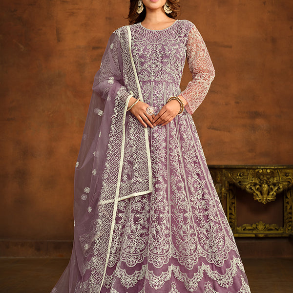 Monjolika Fashion Purple Net Ceremonial Floor Length Salwar Kameez - Distacart