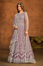 Thumbnail for Monjolika Fashion Purple Net Ceremonial Floor Length Salwar Kameez