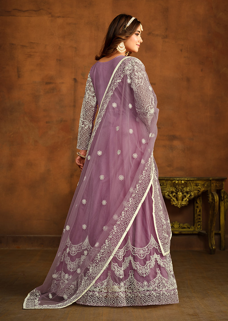 Monjolika Fashion Purple Net Ceremonial Floor Length Salwar Kameez