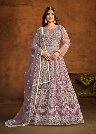 Monjolika Fashion Purple Net Ceremonial Floor Length Salwar Kameez