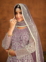 Thumbnail for Monjolika Fashion Purple Net Ceremonial Floor Length Salwar Kameez