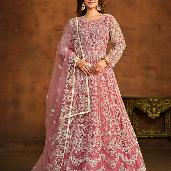 Monjolika Fashion Light Pink Net Ceremonial Floor Length Salwar Kameez - Distacart
