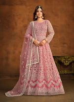 Thumbnail for Monjolika Fashion Light Pink Net Ceremonial Floor Length Salwar Kameez
