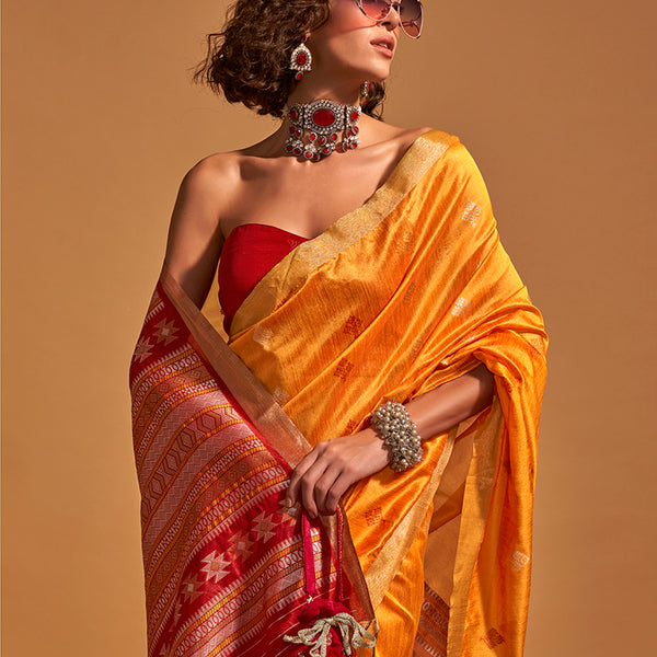 Monjolika Fashion Weaving Handloom Silk Classic Saree In Mustard - Distacart