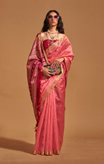 Thumbnail for Monjolika Fashion Weaving Handloom Silk Classic Saree In Crimson