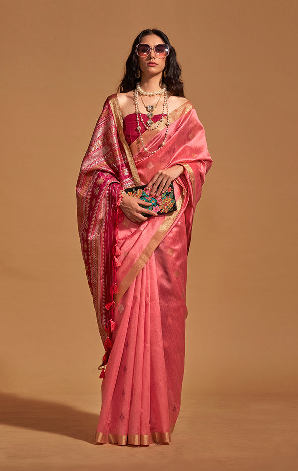Monjolika Fashion Weaving Handloom Silk Classic Saree In Crimson