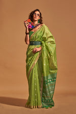 Thumbnail for Monjolika Fashion Weaving Handloom Silk Classic Saree In Ligth Parrot Green - Distacart