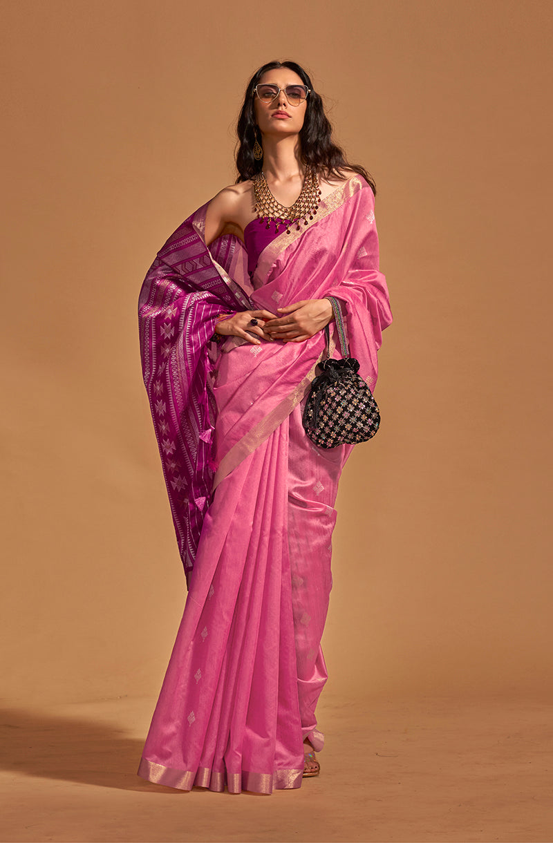 Monjolika Fashion Weaving Handloom Silk Classic Saree In Pink