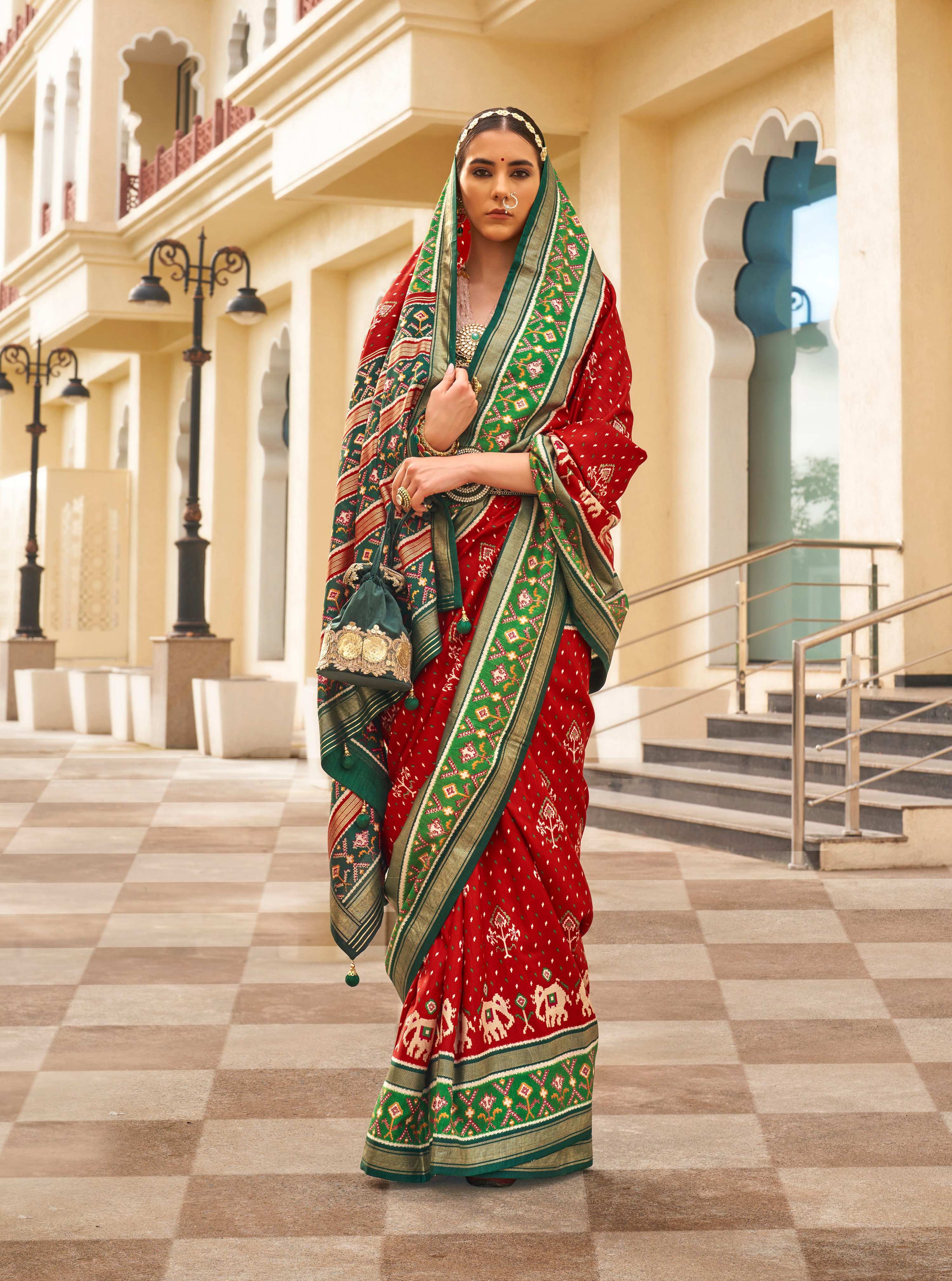 Monjolika Fashion Maroon Colour Sigma Silk Patola Printed Saree With Blouse