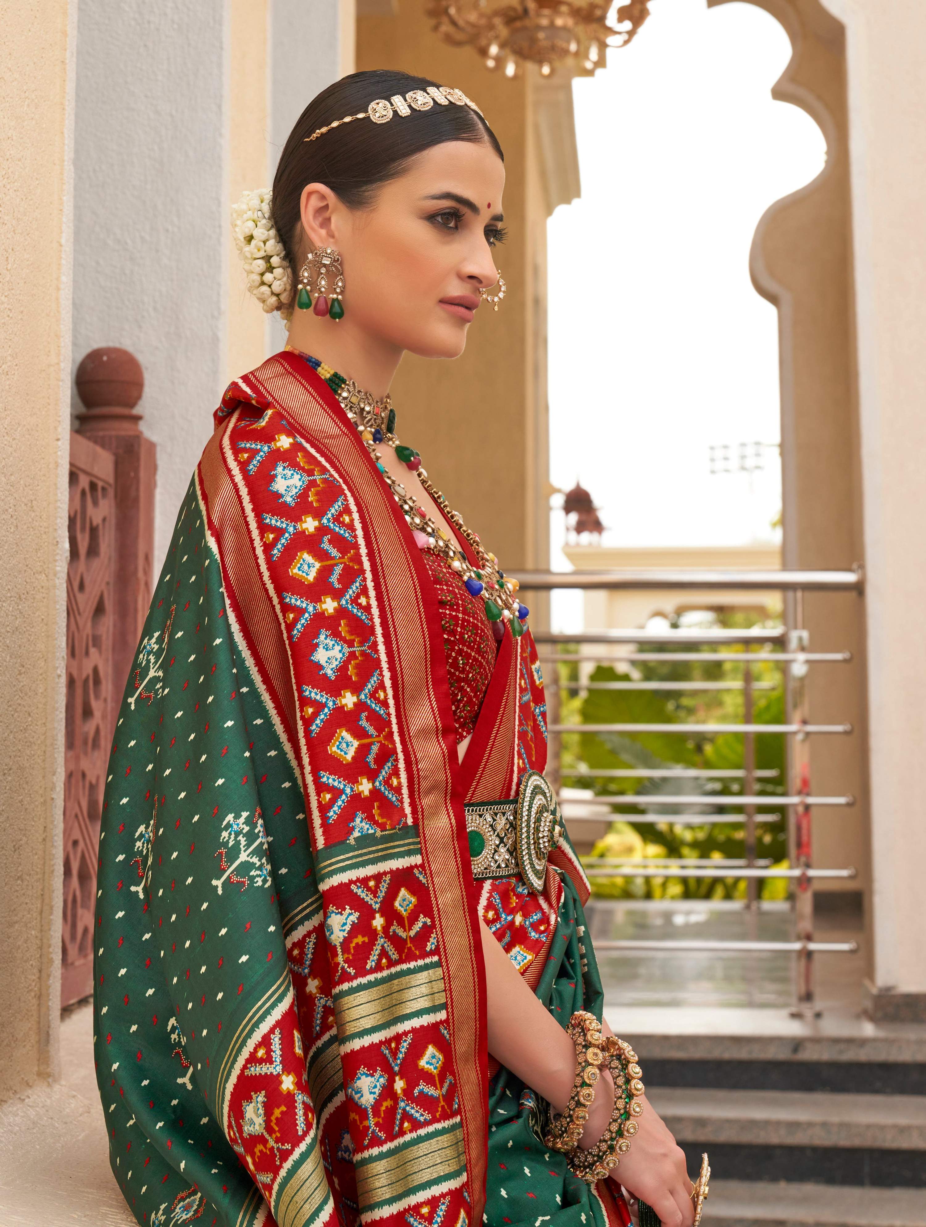 Monjolika Fashion Dark Green Colour Sigma Silk Patola Printed Saree With Blouse