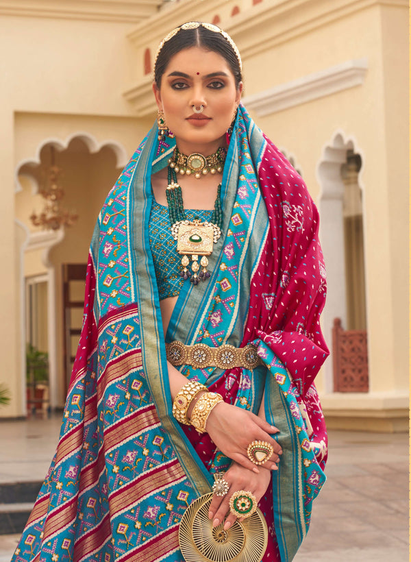 Monjolika Fashion Dark Magenta Colour Sigma Silk Patola Printed Saree With Blouse