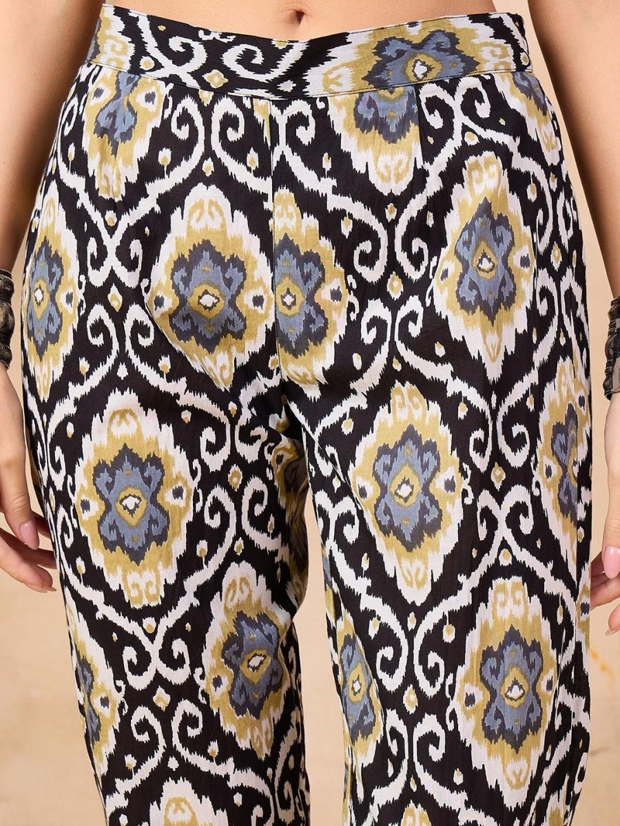 Anouk Ethnic Motifs Printed Regular Shirt Collar Pure Cotton Straight Kurta With Trouser
