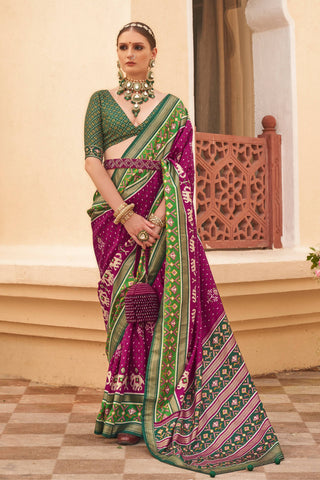 Monjolika Fashion Dark Purple Colour Sigma Silk Patola Printed Saree With Blouse
