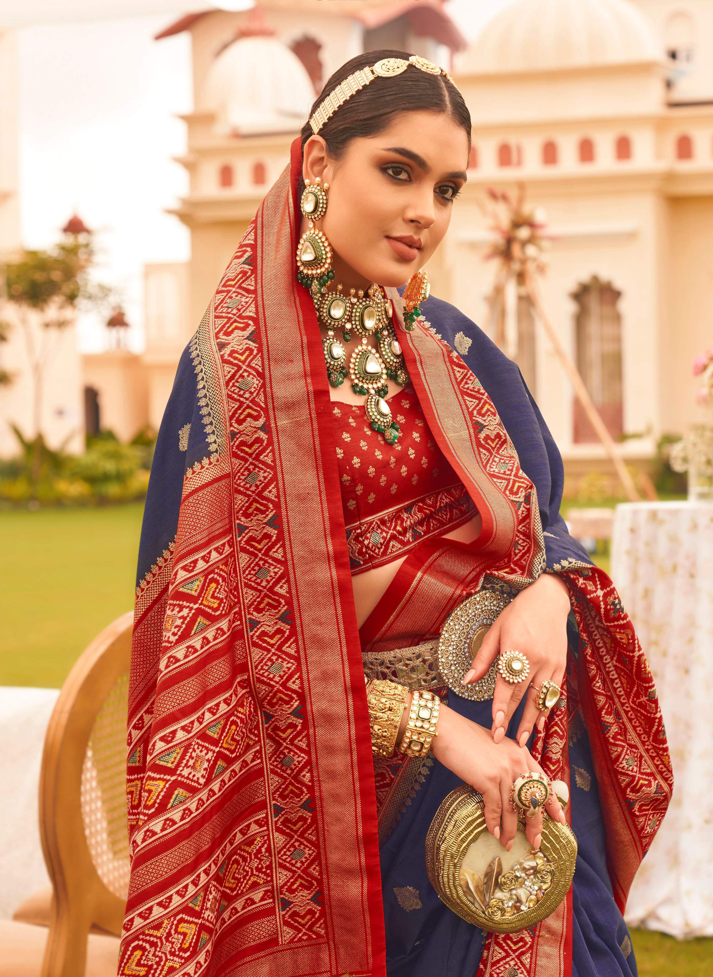 Monjolika Fashion Navy Blue Colour Sigma Silk Patola Printed Saree With Blouse