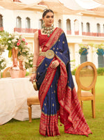 Thumbnail for Monjolika Fashion Navy Blue Colour Sigma Silk Patola Printed Saree With Blouse