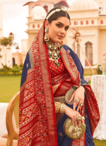 Thumbnail for Monjolika Fashion Navy Blue Colour Sigma Silk Patola Printed Saree With Blouse