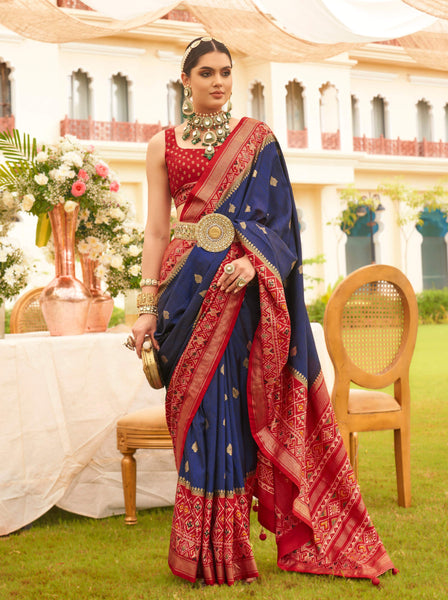 Monjolika Fashion Navy Blue Colour Sigma Silk Patola Printed Saree With Blouse