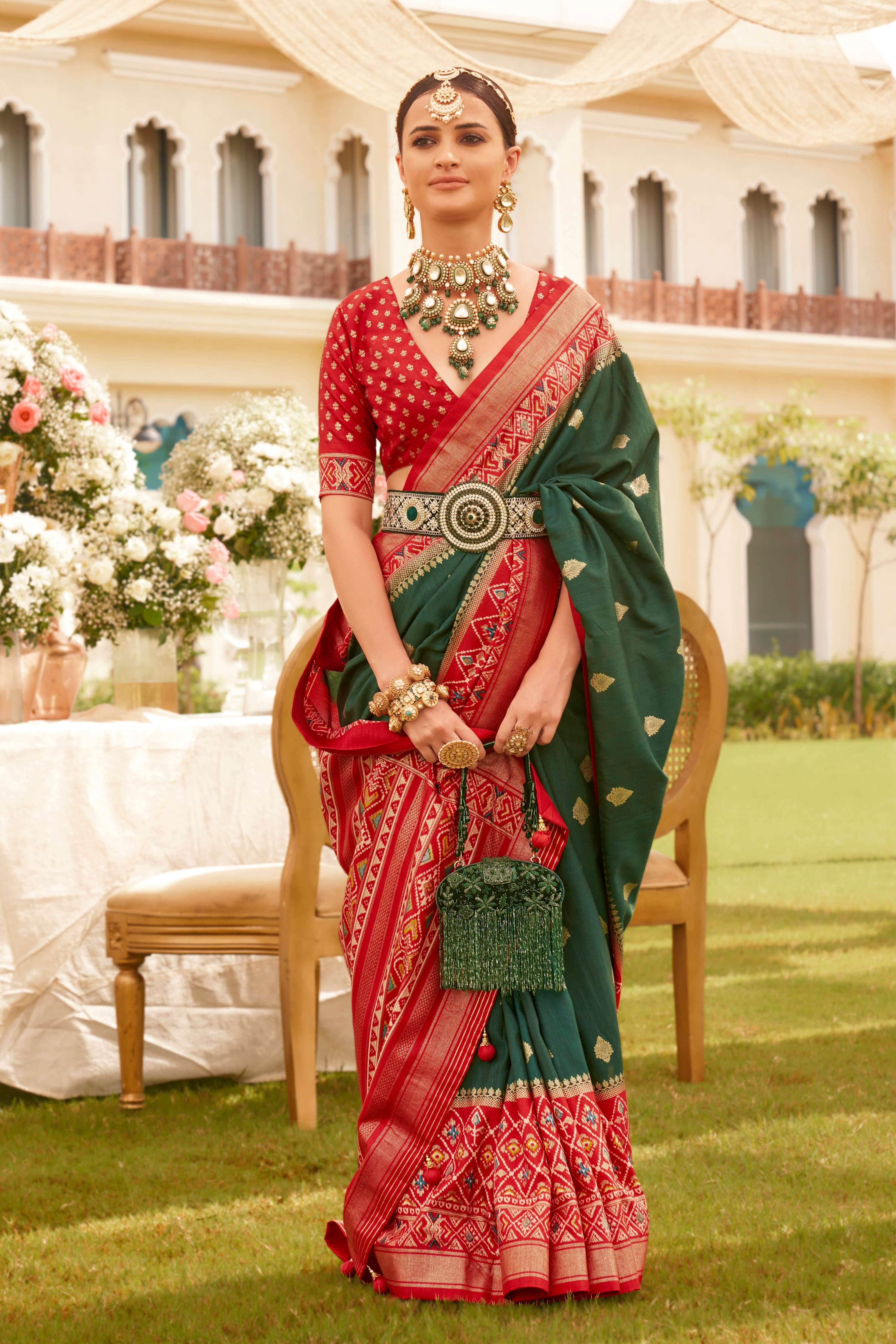 Monjolika Fashion Dark Green Colour Sigma Silk Patola Printed Saree With Blouse