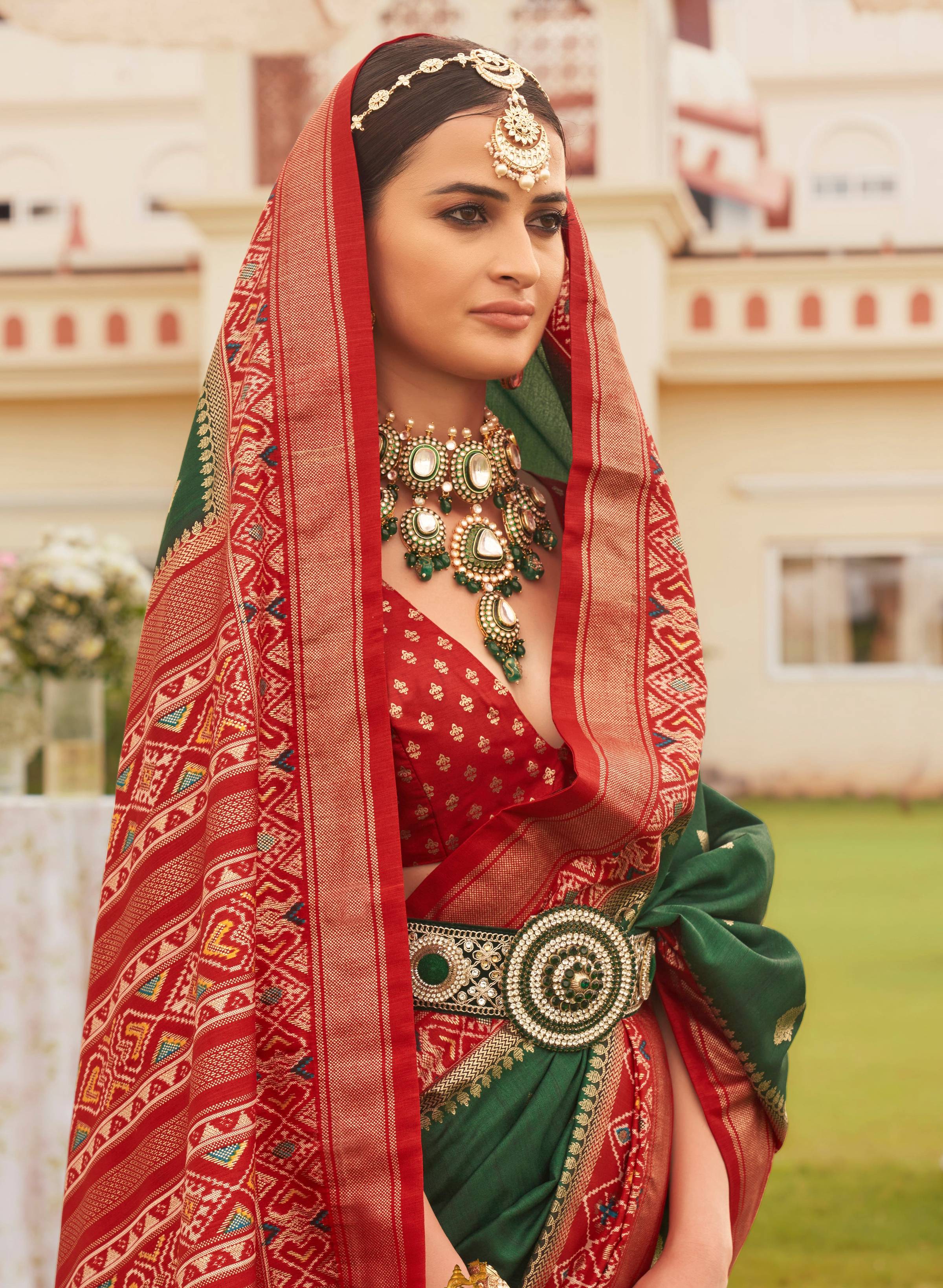 Monjolika Fashion Dark Green Colour Sigma Silk Patola Printed Saree With Blouse