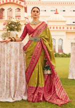 Thumbnail for Monjolika Fashion Olive & Maroon Colour Sigma Silk Patola Printed Saree With Blouse