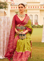 Thumbnail for Monjolika Fashion Olive & Maroon Colour Sigma Silk Patola Printed Saree With Blouse