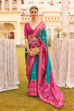 Thumbnail for Monjolika Fashion Blue & Rani Colour Sigma Silk Patola Printed Saree With Blouse