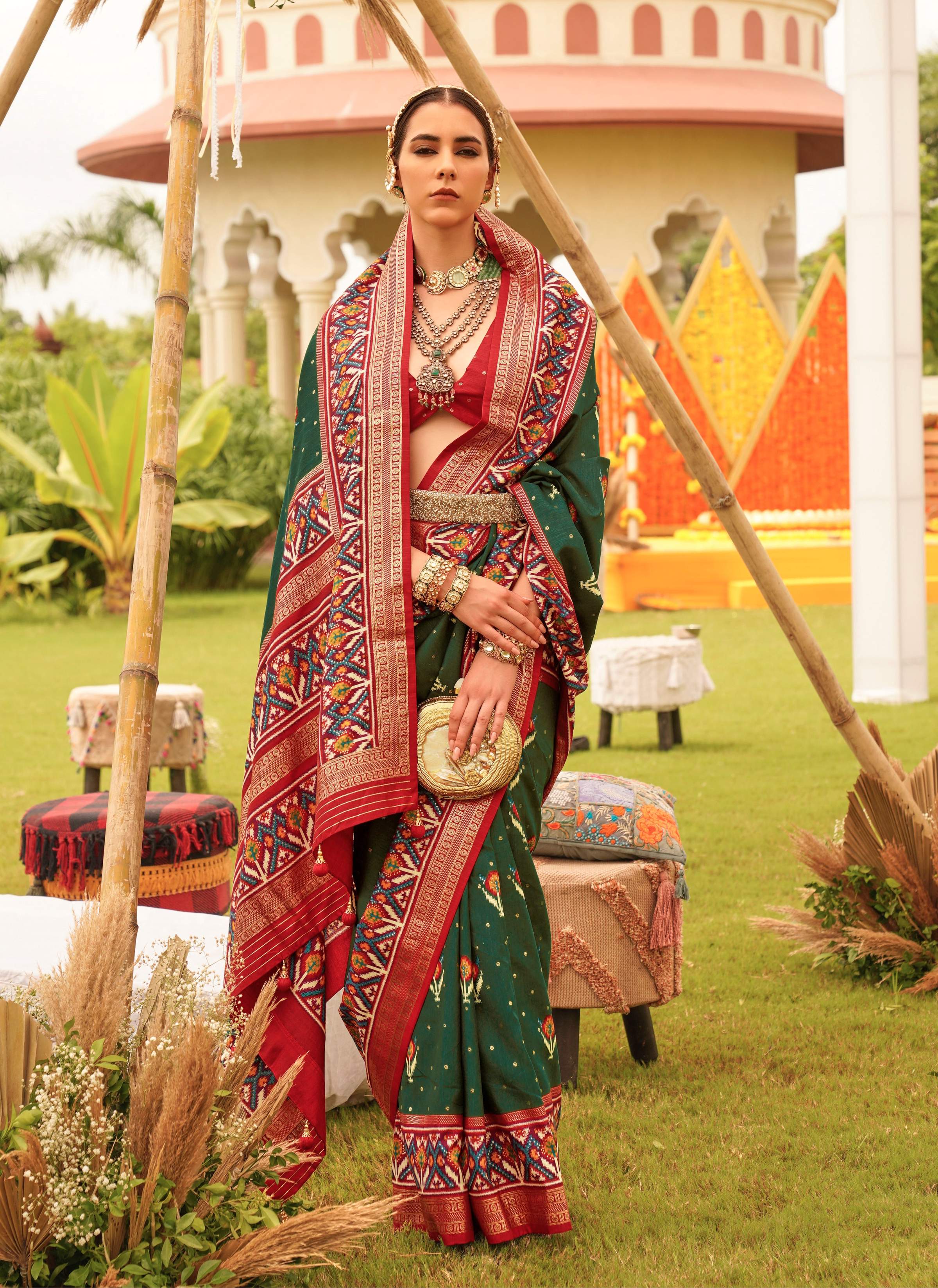 Monjolika Fashion Dark Green Colour Sigma Silk Patola Printed Saree With Blouse