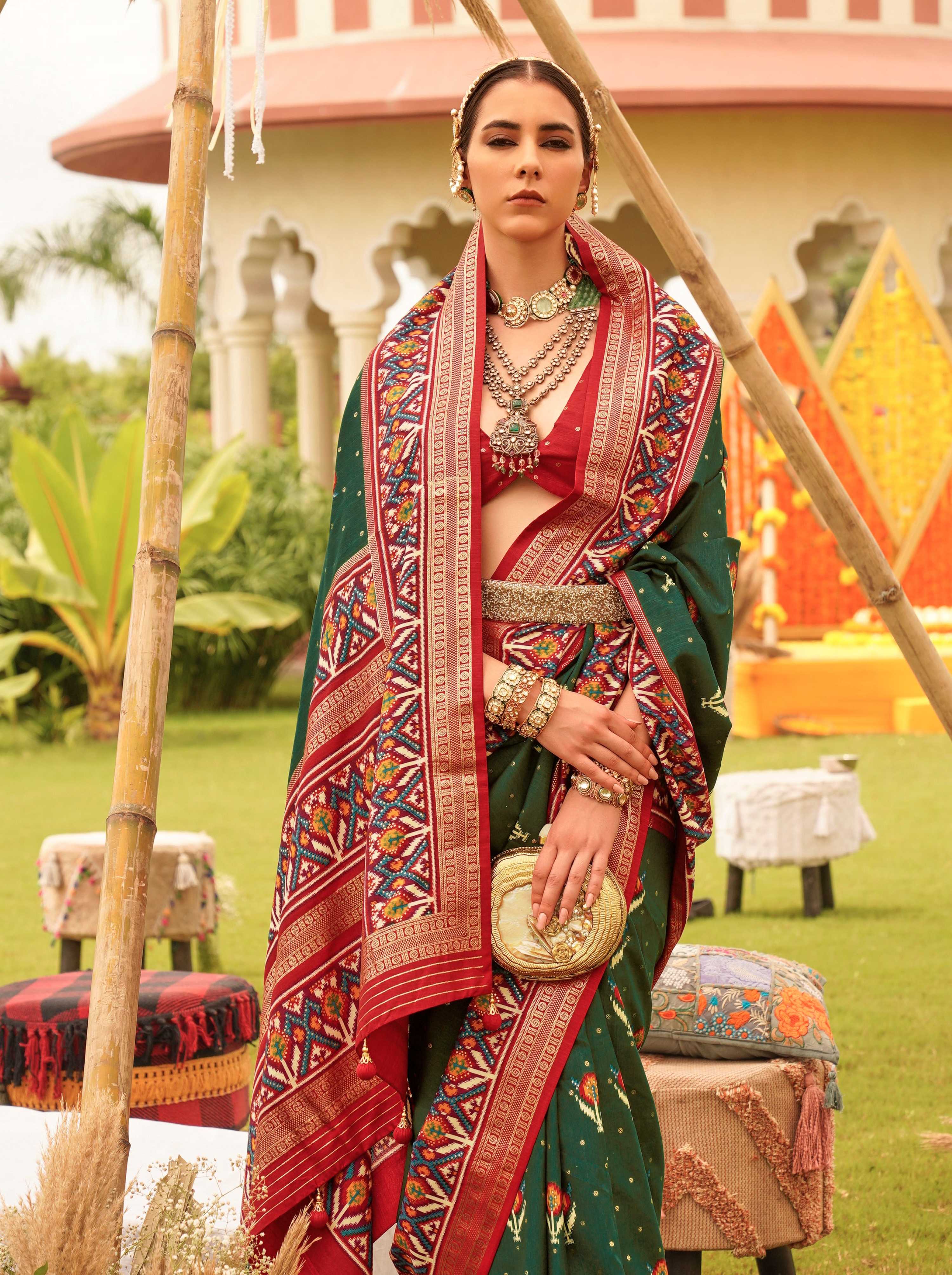 Monjolika Fashion Dark Green Colour Sigma Silk Patola Printed Saree With Blouse