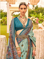 Thumbnail for Monjolika Fashion Sea Green Colour Sigma Silk Patola Printed Saree With Blouse
