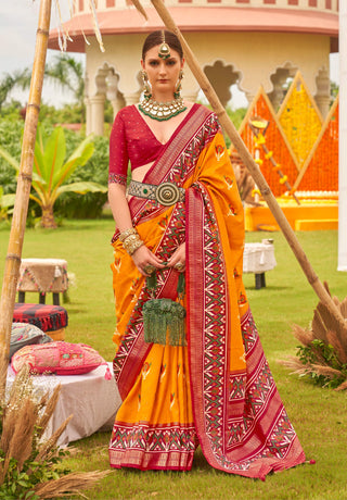 Monjolika Fashion Amber Colour Sigma Silk Patola Printed Saree With Blouse