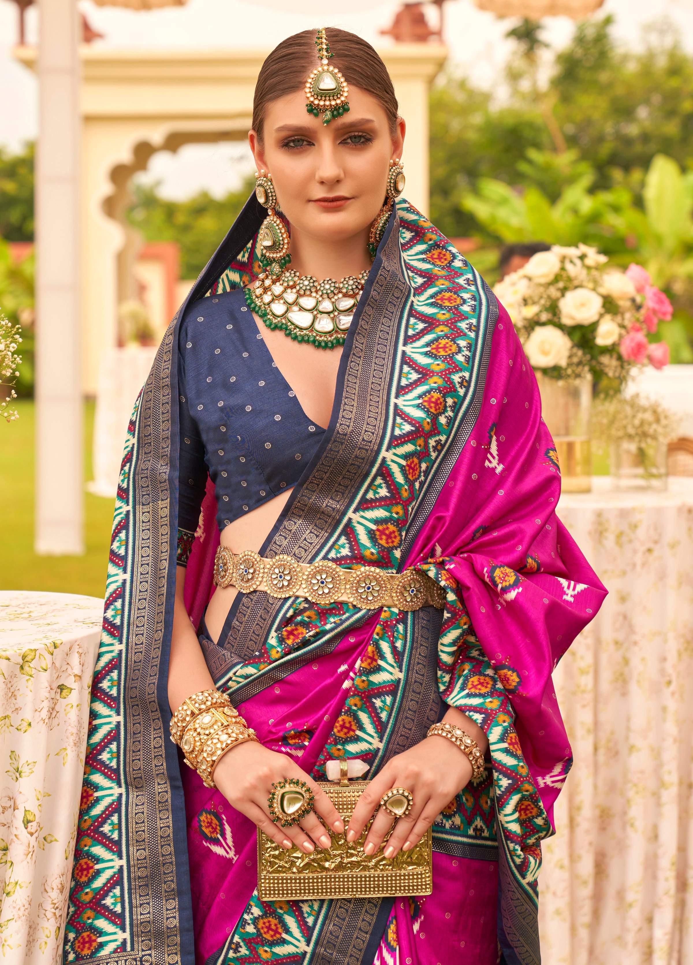 Monjolika Fashion Magenta Colour Sigma Silk Patola Printed Saree With Blouse