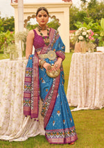 Thumbnail for Monjolika Fashion Blue Colour Sigma Silk Patola Printed Saree With Blouse